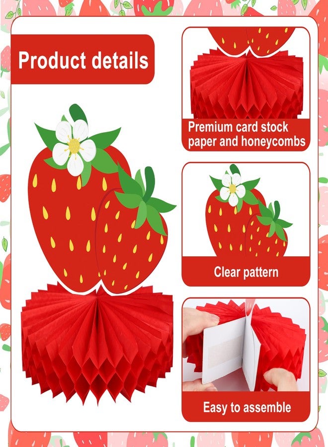 Maniaacer 12 PCS Strawberry Honeycomb Centerpieces Red Pink Strawberry Table Centerpiece Strawberries Paper Centerpiece Party Supplies for Strawberries Theme Party Birthday Decor - Image 2
