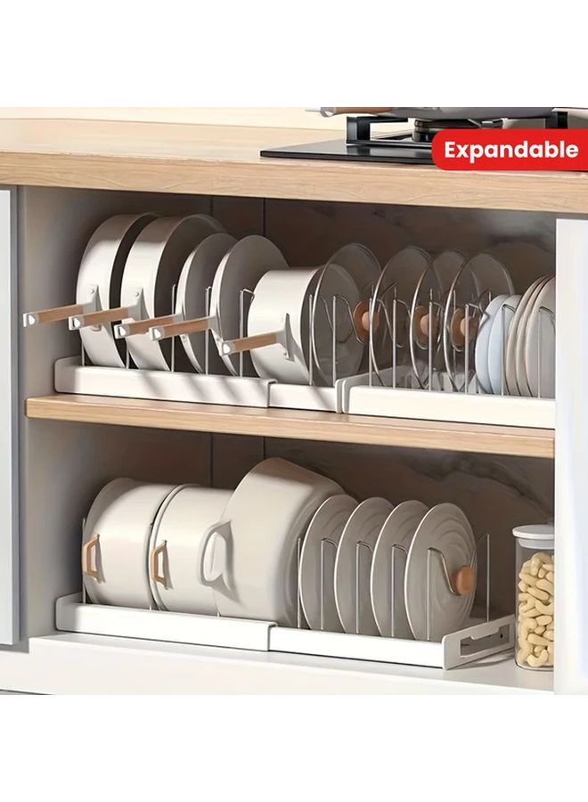 White Expandable Pot Lid Holder Rack With Pull Out Shelves Under Cabinet Storage - Image 1