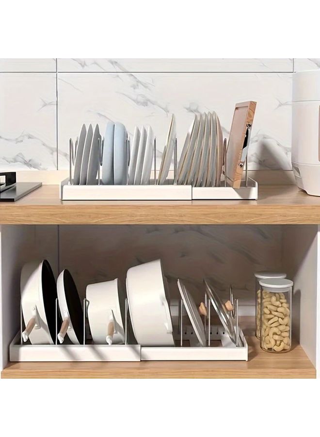 White Expandable Pot Lid Holder Rack With Pull Out Shelves Under Cabinet Storage - Image 5