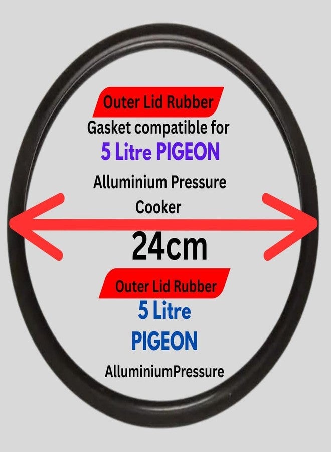 QUICK CLICK GOODS | Outer Lid Rubber Gasket compatible for 5 Litre PIIGEON Alluminium Pressure Cooker. Outer side Dimeter is 24 cm (Pack of 1) (Black Color)