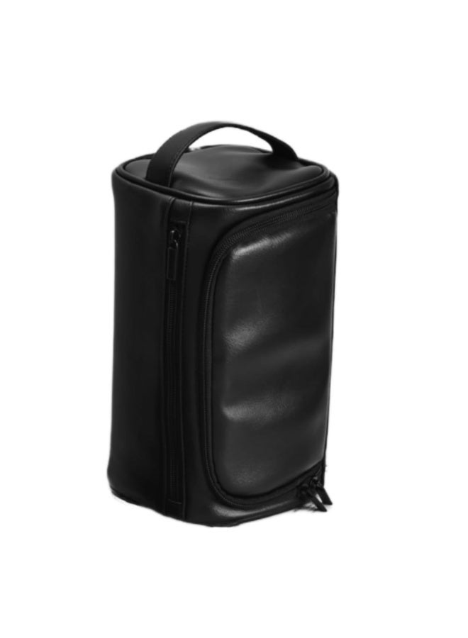 Men's PU Leather Toiletry Bag, Waterproof Travel Organiser with Hanging Hook, Black, 25x14x13 cm - Image 4