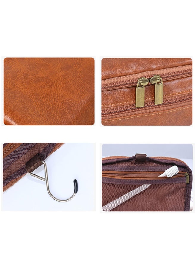Men's PU Leather Toiletry Bag, Waterproof Travel Organiser with Hanging Hook, Black, 25x14x13 cm - Image 5