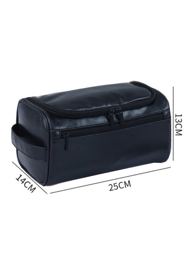 Men's PU Leather Toiletry Bag, Waterproof Travel Organiser with Hanging Hook, Black, 25x14x13 cm - Image 2