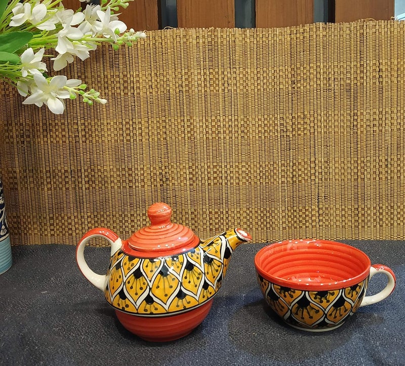 Caffeine Ceramic Handmade Orange Morocco Breakfast Combo (5 pcs) - Image 3