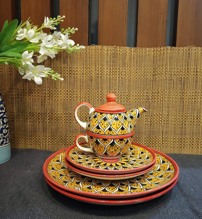Caffeine Ceramic Handmade Orange Morocco Breakfast Combo (5 pcs) - Image 1