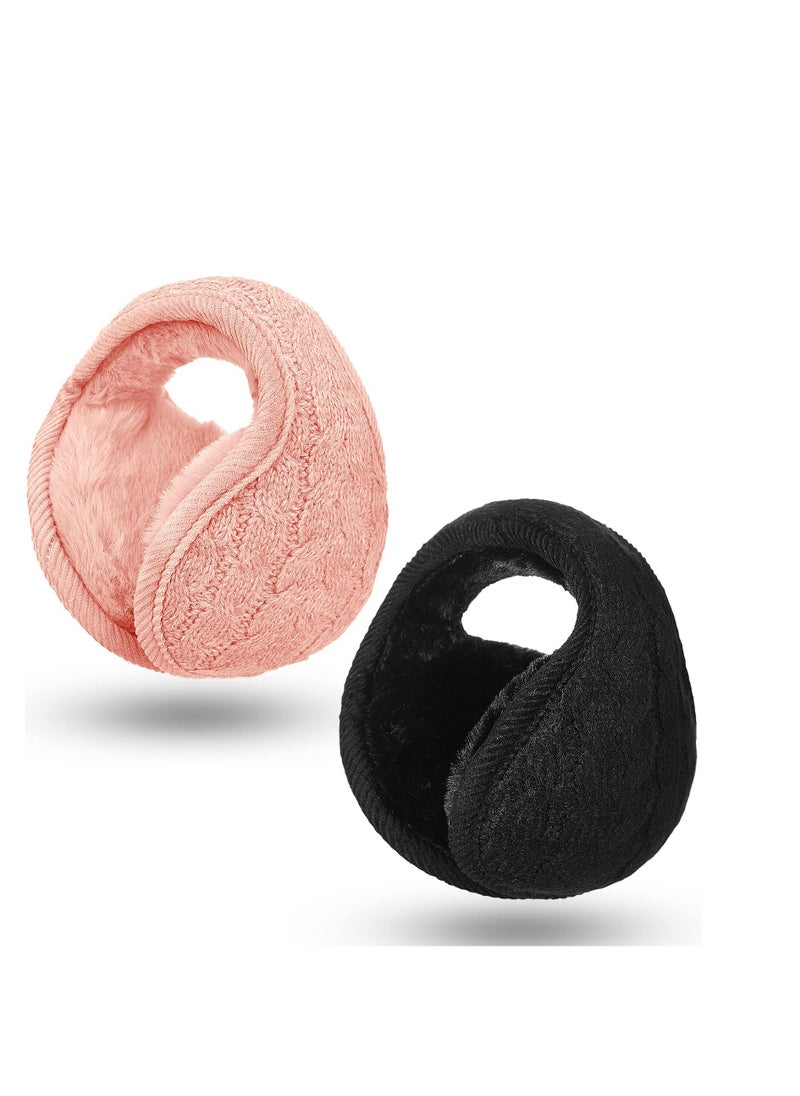 SYOSI - 2Pieces Foldable Ear Warmers Adjustable Knitted Earmuffs with Fuzzy Fleece Lining Unisex Furry Winter Earmuffs - Image 1