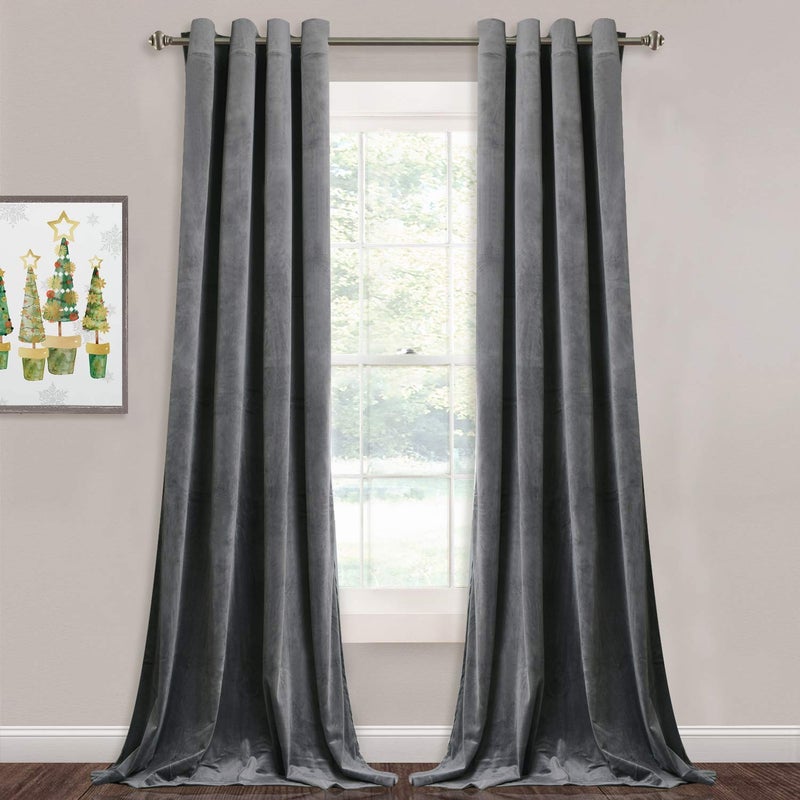StangH Velvet Curtains 120 inches Long  Sunlight Blocking Grey Curtains for Living Room Large Window Covering Elegant Decor Privacy Panel Drapes for French Door W52 x L120 2 Panels