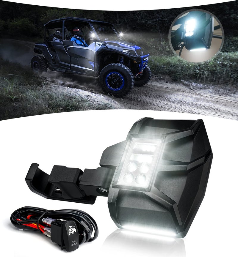 Lupar UTV Side Mirror wLED Puddle Lights HeavyDuty Aluminum Rear View Mirrors Fit 1652 Roll Cage Bar for Side by Side SXS Polaris RZR XP CanAm Pioneer Yamaha Rhino Wolverine Kawasaki Teryx Mule