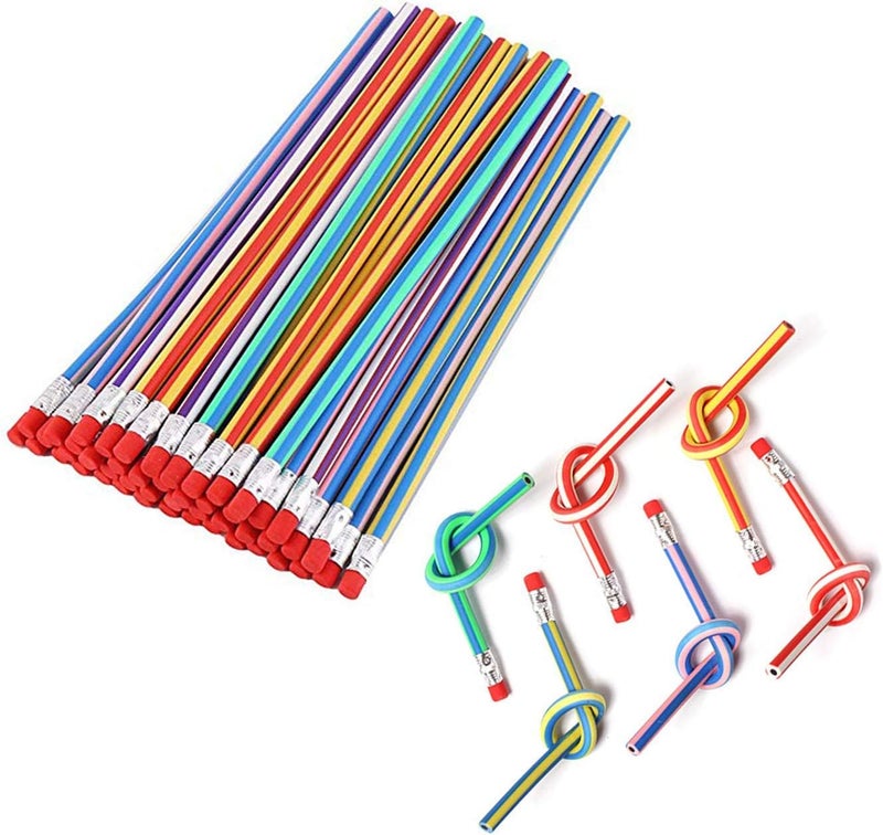 OJYUDD Flexible Bendy Pencil,35 PCS Flexible Soft Pencil Colorful Stripe Soft Pencils with Eraser as Gift for Students or Children - Image 1