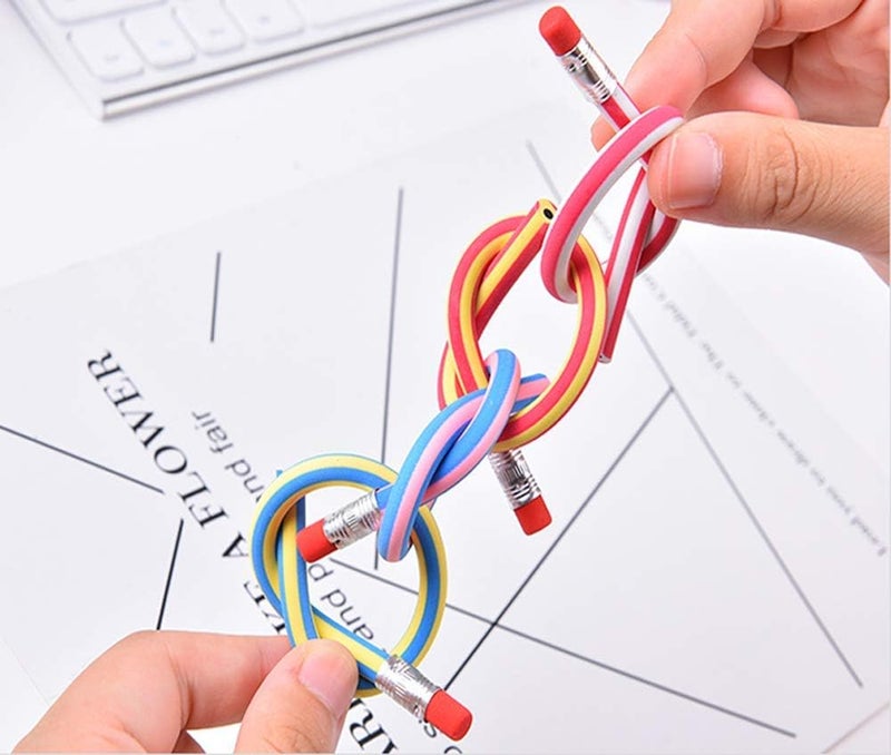 OJYUDD Flexible Bendy Pencil,35 PCS Flexible Soft Pencil Colorful Stripe Soft Pencils with Eraser as Gift for Students or Children - Image 5