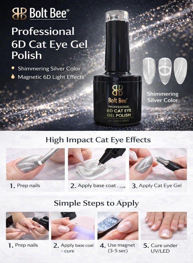 Bolt Bee 7.5ML Silver Cat Eye Gel Nail Polish | Galaxy Magnetic Gel Paint for Nail Art | UV/LED Soak-Off Gel Lacquer | Strong Cat Eye Effect with Magnet for Home & Salon - Image 2