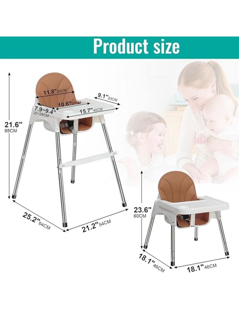 SKY-TOUCH 2 in 1 Baby High Chair with Removable Tray, Baby Dining Chair Adjustable Height, Baby Feeding Chair 3 Point Safety Belt, Baby Highchairs for Ages 6 Months to 3 Years  - Image 5