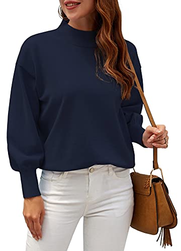 WEACZZY Sweaters for Women 2025 Long Lantern Sleeve Ladies Lightweight Pullover Knitted Tops Dressy Casual Outfits Navy Blue L - Image 2