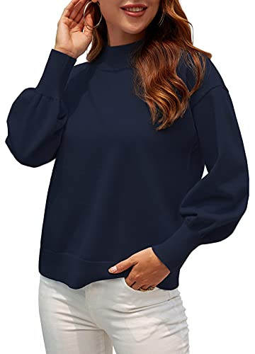 WEACZZY Sweaters for Women 2025 Long Lantern Sleeve Ladies Lightweight Pullover Knitted Tops Dressy Casual Outfits Navy Blue L - Image 3