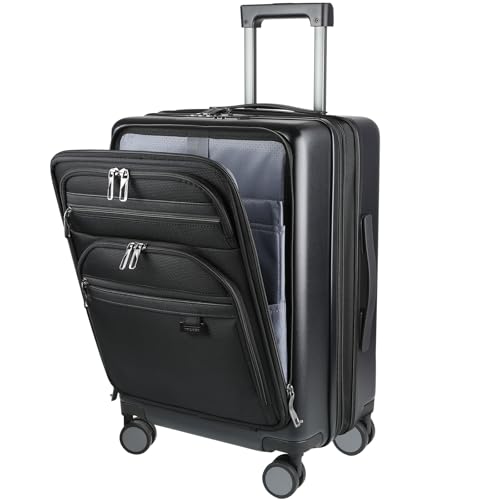 KROSER Hardside Expandable Carry On Luggage 22x14x9 Airline Approved With Front Business Pockets, 20 Inch Suitcases with Wheels, Carry on Suitcase with TSA Lock & USB Port, Black - Image 1