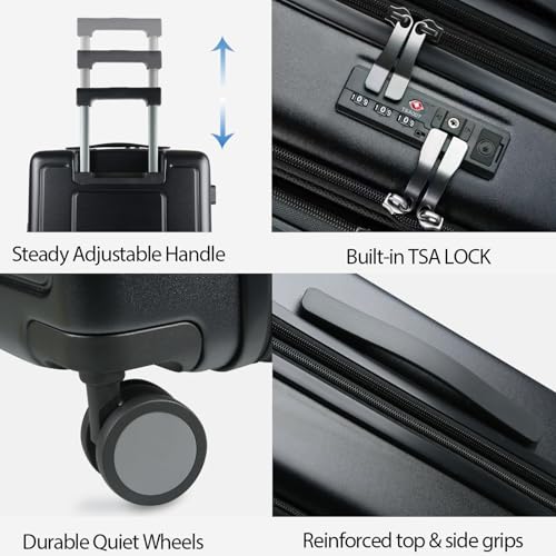 KROSER Hardside Expandable Carry On Luggage 22x14x9 Airline Approved With Front Business Pockets, 20 Inch Suitcases with Wheels, Carry on Suitcase with TSA Lock & USB Port, Black - Image 4