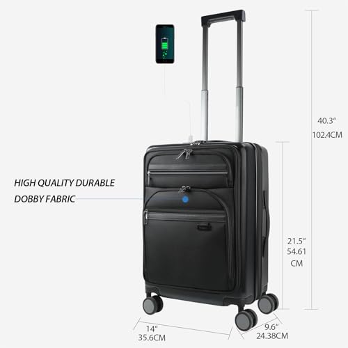 KROSER Hardside Expandable Carry On Luggage 22x14x9 Airline Approved With Front Business Pockets, 20 Inch Suitcases with Wheels, Carry on Suitcase with TSA Lock & USB Port, Black - Image 2