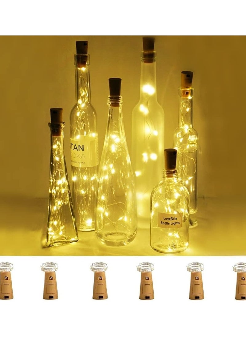 Goolsky Wine Bottle Lights with Cork, 6 Pack Battery Operated 15 LED Cork Shape Silver Wire Colorful Fairy Mini String Lights for DIY, Party, Decor,Wedding (Warm White)  - Image 1