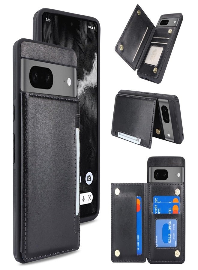 iCoverCase Compatible with Google Pixel 7 Case with Card Holder, Wallet Phone Case for Women Men [RFID Blocking] PU Leather Protective Wallet Case for Pixel 7 (Black) - Image 1