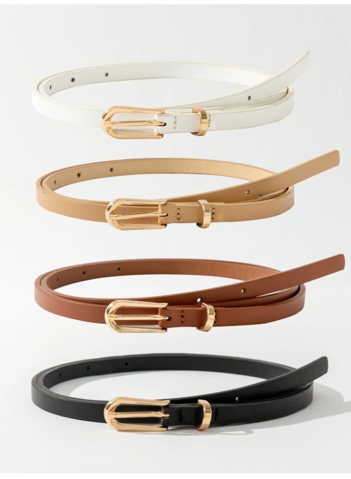 Shein 4-Piece Thin Gold-Tone Buckle Belt Set for Women – Perfect for Summer, School, Fall & Halloween - Image 1