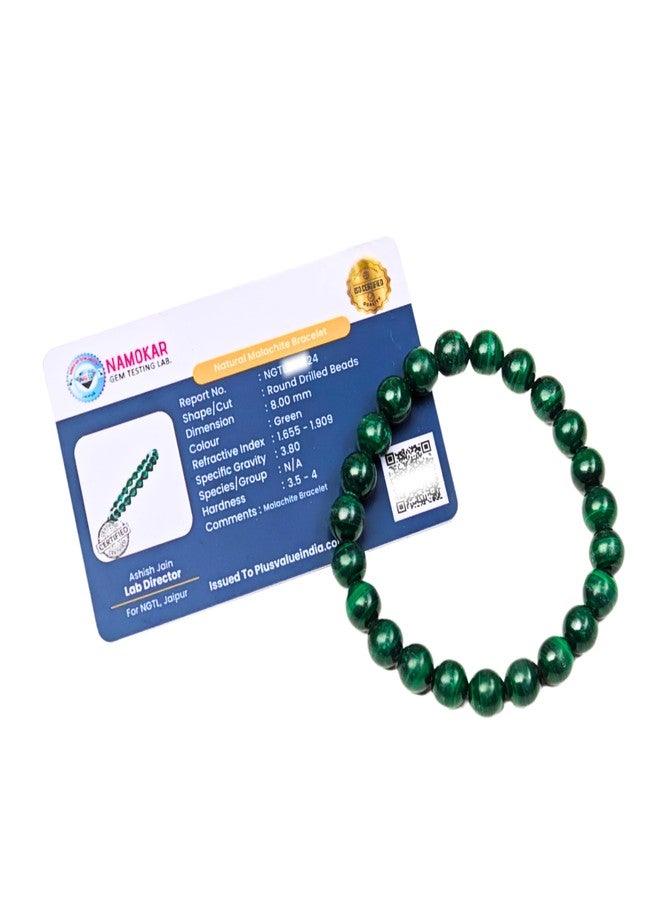 Plus Value Malachite Reiki Healing Crystal Bracelet Stylish Men Women Boys Girls (Beads Size: 8mm, Jute Bag) - Image 1