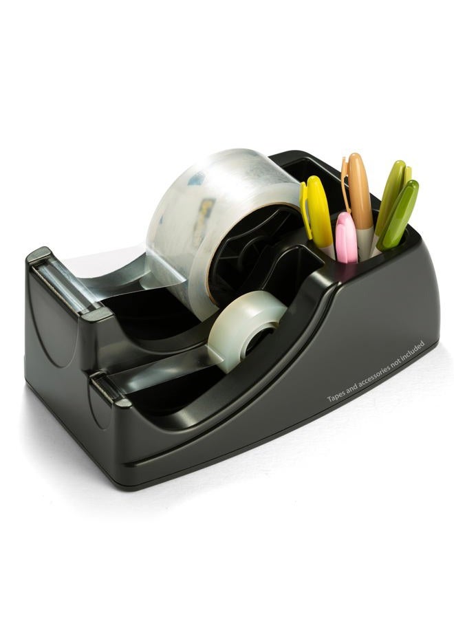 Officemate Recycled 2-in-1 Heavy Duty Tape Dispenser, 1" and 3" Cores, Black (96690) - Image 1
