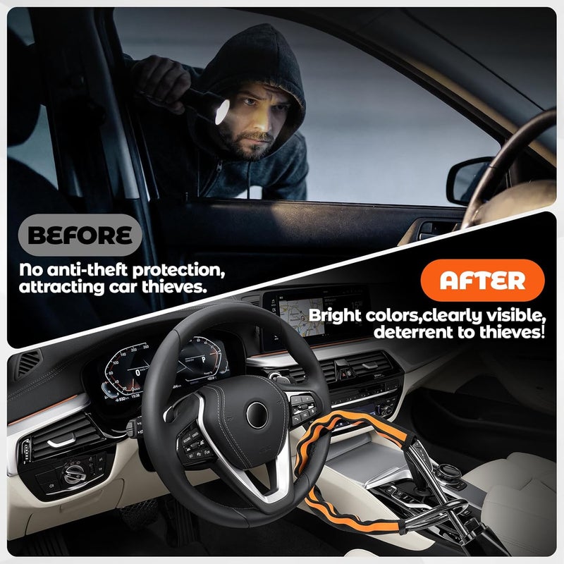 Dayacoco Universal High Visibility Steering Wheel Lock with Reflective Stripe - Anti-Theft Device for Cars, SUVs, Motorhomes, and Caravans (Orange) - Image 3