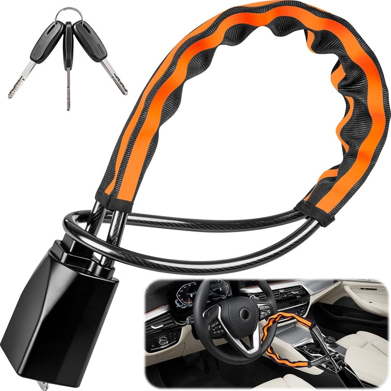 Dayacoco Universal High Visibility Steering Wheel Lock with Reflective Stripe - Anti-Theft Device for Cars, SUVs, Motorhomes, and Caravans (Orange) - Image 1