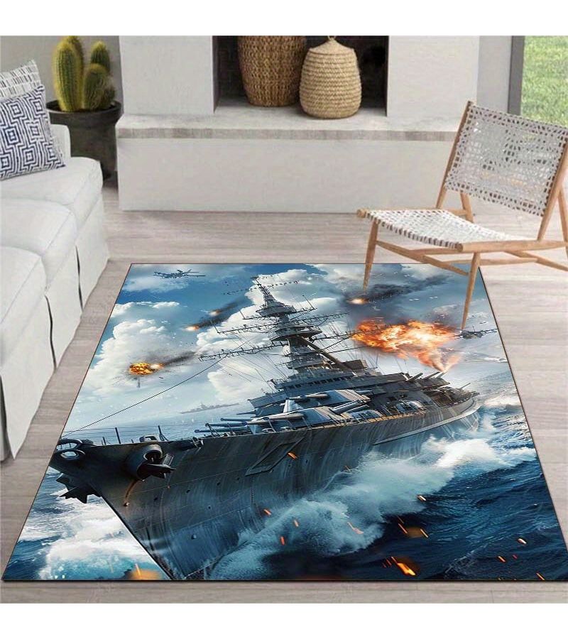 Velvet Battleship Door Mat 800G 59x79 Inch Non Slip Washable Floor Rug - Image 1