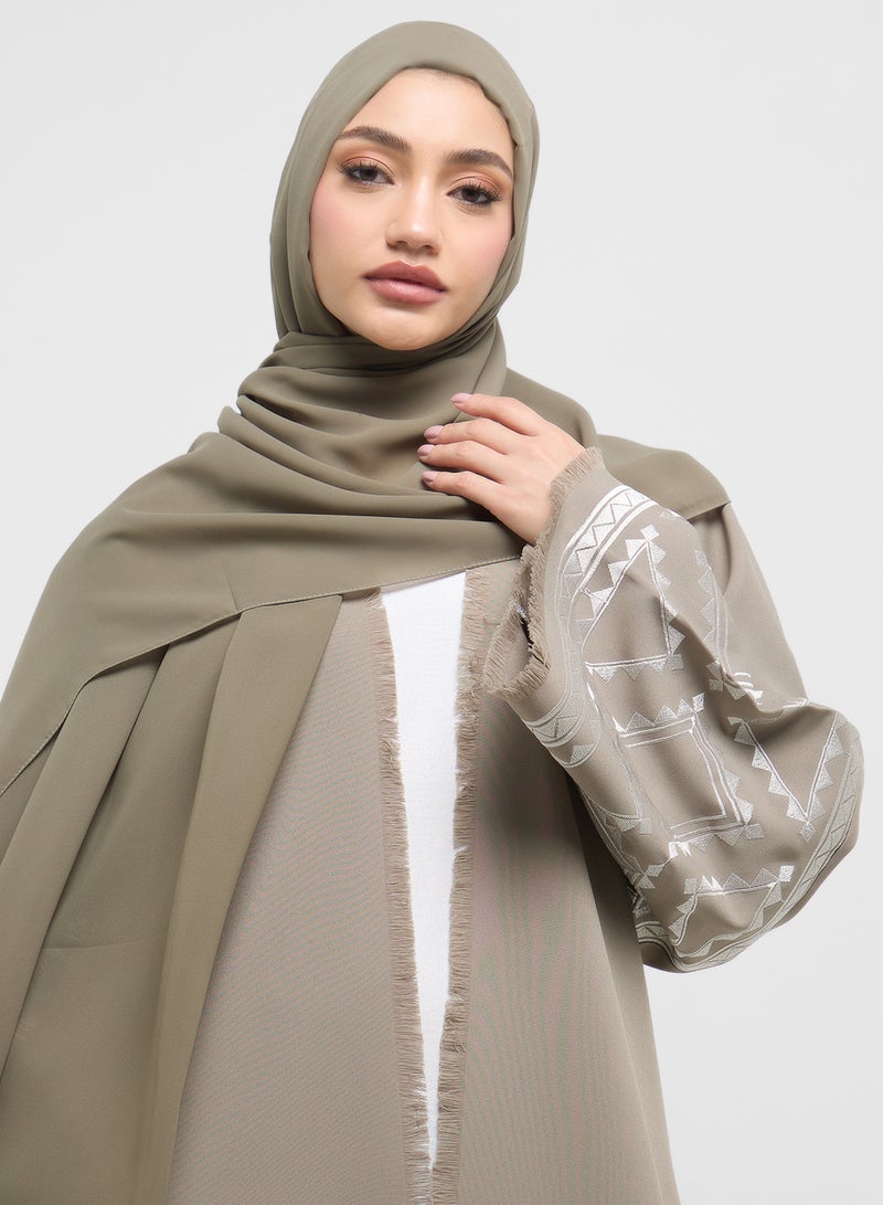 hayas closet Embroidered Abaya with Sheila  - Image 3