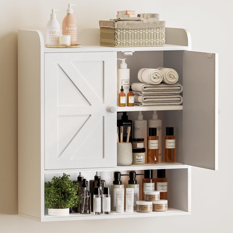 EasyCom Bathroom Wall Cabinet, Wall Cabinet Storage for Bathroom Livingroom and Kitchen, Bathroom Shelves Wall Mounted, Medicine Cabinet with Adjustable Shelves and Double Barn Doors, White - Image 1