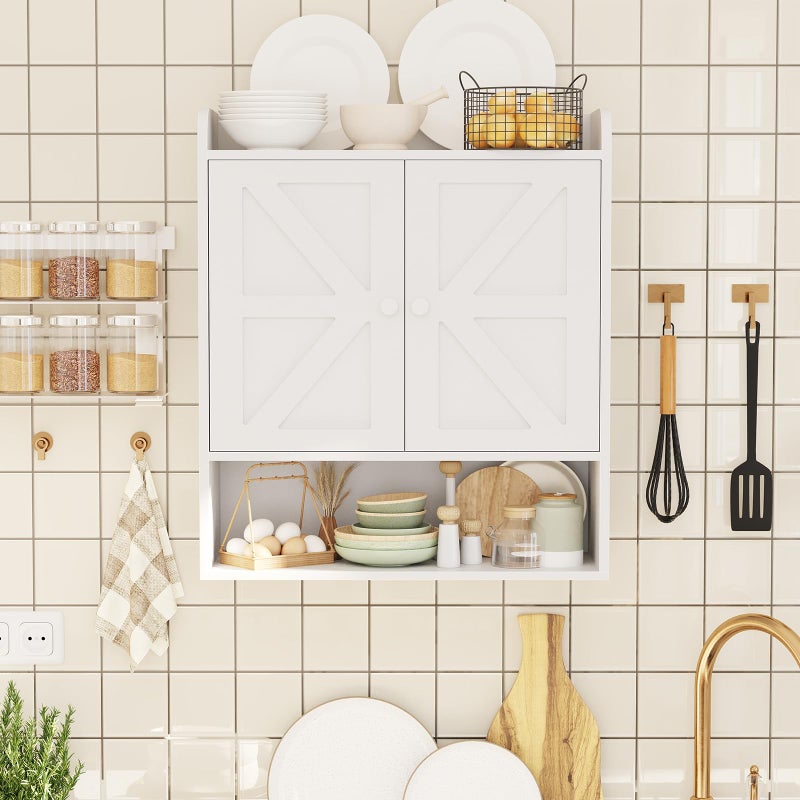 EasyCom Bathroom Wall Cabinet, Wall Cabinet Storage for Bathroom Livingroom and Kitchen, Bathroom Shelves Wall Mounted, Medicine Cabinet with Adjustable Shelves and Double Barn Doors, White - Image 4