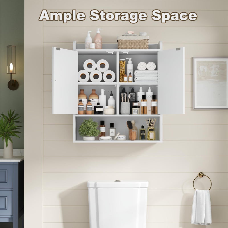 EasyCom Bathroom Wall Cabinet, Wall Cabinet Storage for Bathroom Livingroom and Kitchen, Bathroom Shelves Wall Mounted, Medicine Cabinet with Adjustable Shelves and Double Barn Doors, White - Image 2