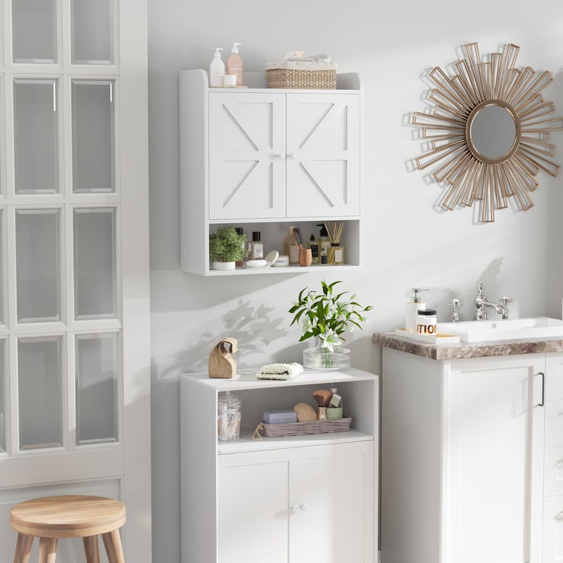 EasyCom Bathroom Wall Cabinet, Wall Cabinet Storage for Bathroom Livingroom and Kitchen, Bathroom Shelves Wall Mounted, Medicine Cabinet with Adjustable Shelves and Double Barn Doors, White - Image 3