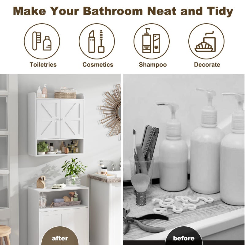 EasyCom Bathroom Wall Cabinet, Wall Cabinet Storage for Bathroom Livingroom and Kitchen, Bathroom Shelves Wall Mounted, Medicine Cabinet with Adjustable Shelves and Double Barn Doors, White - Image 5