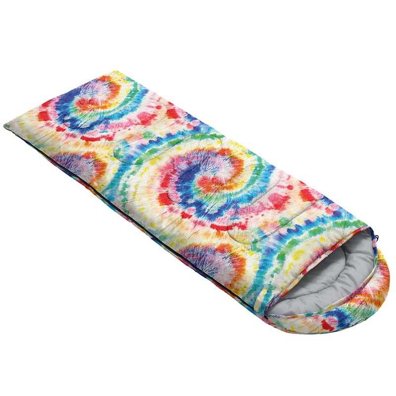 QOOMO Tie Dye Rainbow Printed Camping Sleeping Bags,3 Season Warm & Cool Weather,Lightweight,Waterproof Sleeping Bags for Adults & Kids,Traveling,and Outdoors,Camping Gear Equipment,31x90inch - Image 3