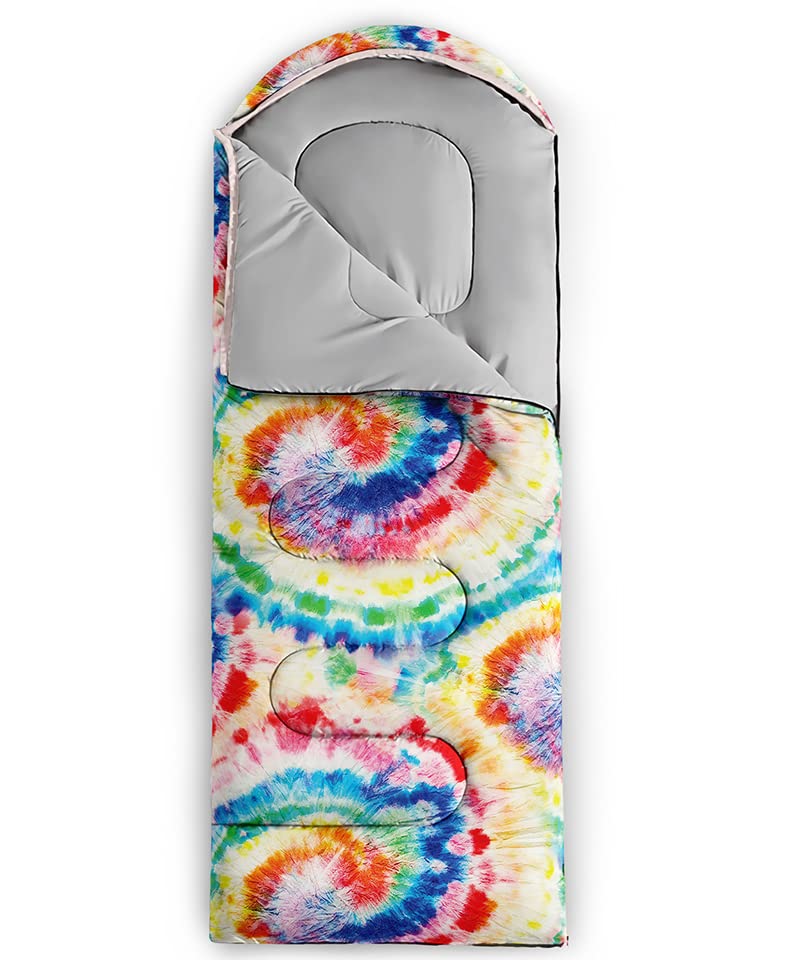 QOOMO Tie Dye Rainbow Printed Camping Sleeping Bags,3 Season Warm & Cool Weather,Lightweight,Waterproof Sleeping Bags for Adults & Kids,Traveling,and Outdoors,Camping Gear Equipment,31x90inch - Image 2