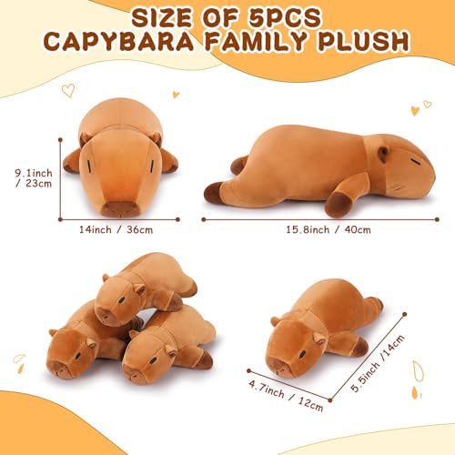 Auspicious beginning 5 PCS Capybara Plush Stuffed Animal FamilyCapybara Plush 20 Large Mommy Plushies with 4 Baby Plushie Toy for Kids Kawaii Body Pillow Christmas Birthday Gifts for Kids Boys Girls - Image 5