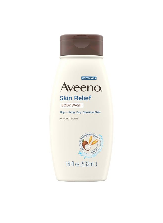 Aveeno Skin Relief Body Wash with a Gentle Coconut Scent & Triple Oat Formula, Daily Cleanser for Sensitive Skin Leaves Itchy, Dry Skin Feeling Soothed & Moisturized, Soap-Free, 18 fl. oz - Image 1