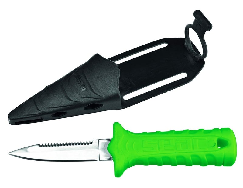 Seac Samurai, Diving knife for freediving and diving, Spearfishing knife with self-fastener strap, green - Image 1