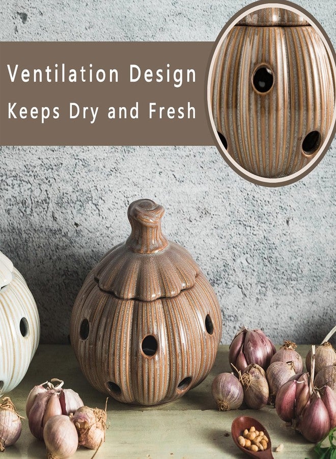 Cormomu Ceramic Garlic Keeper with Lid and Holes Garlic Saver and Storage Framhouse Decor Keep Gralic Cloves Dry and Fresh, Grey - Image 3