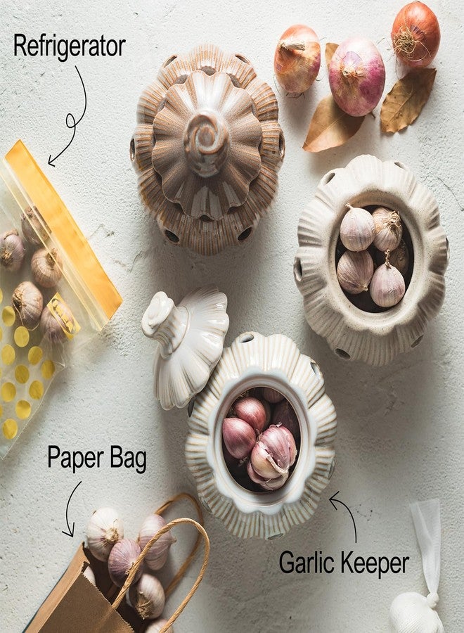 Cormomu Ceramic Garlic Keeper with Lid and Holes Garlic Saver and Storage Framhouse Decor Keep Gralic Cloves Dry and Fresh, Grey - Image 5