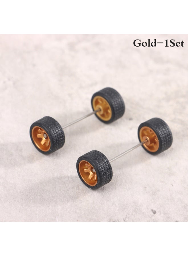 Hot Sale 1:64 Basic Alloy Car Model Modified Wheel Hub Remote Control Car Modified Rubber Tire-Color:Six Golden Frames  - Image 1