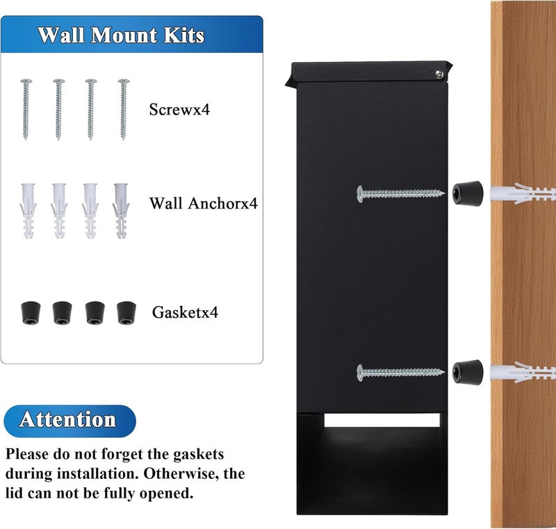 Jssmst Locking Mailbox Wall Mount for Outside– Mailboxes with Key Lock for Front Door Fence, Large Capacity Letter Box, 14.3 x 4.1 x 11.8 Inch, Black, SM-HPB911BN - Image 3