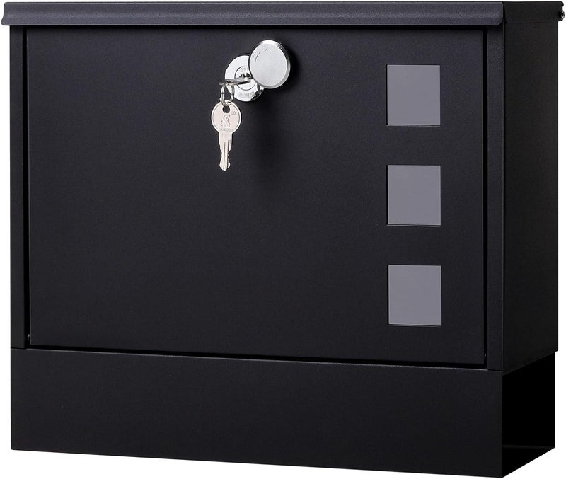 Jssmst Locking Mailbox Wall Mount for Outside– Mailboxes with Key Lock for Front Door Fence, Large Capacity Letter Box, 14.3 x 4.1 x 11.8 Inch, Black, SM-HPB911BN - Image 1