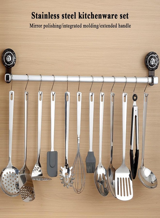 ReaNea Kitchen Cooking Utensils Set 26 Pieces, Stainless Steel Heavy Duty Sturdy Kitchen Tool Set with Hooks, Metal Spatula & Spoon Set Ergonomic Hanging Handles for All Cooking Tasks - Image 3