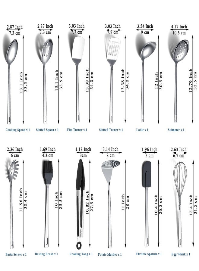 ReaNea Kitchen Cooking Utensils Set 26 Pieces, Stainless Steel Heavy Duty Sturdy Kitchen Tool Set with Hooks, Metal Spatula & Spoon Set Ergonomic Hanging Handles for All Cooking Tasks - Image 2