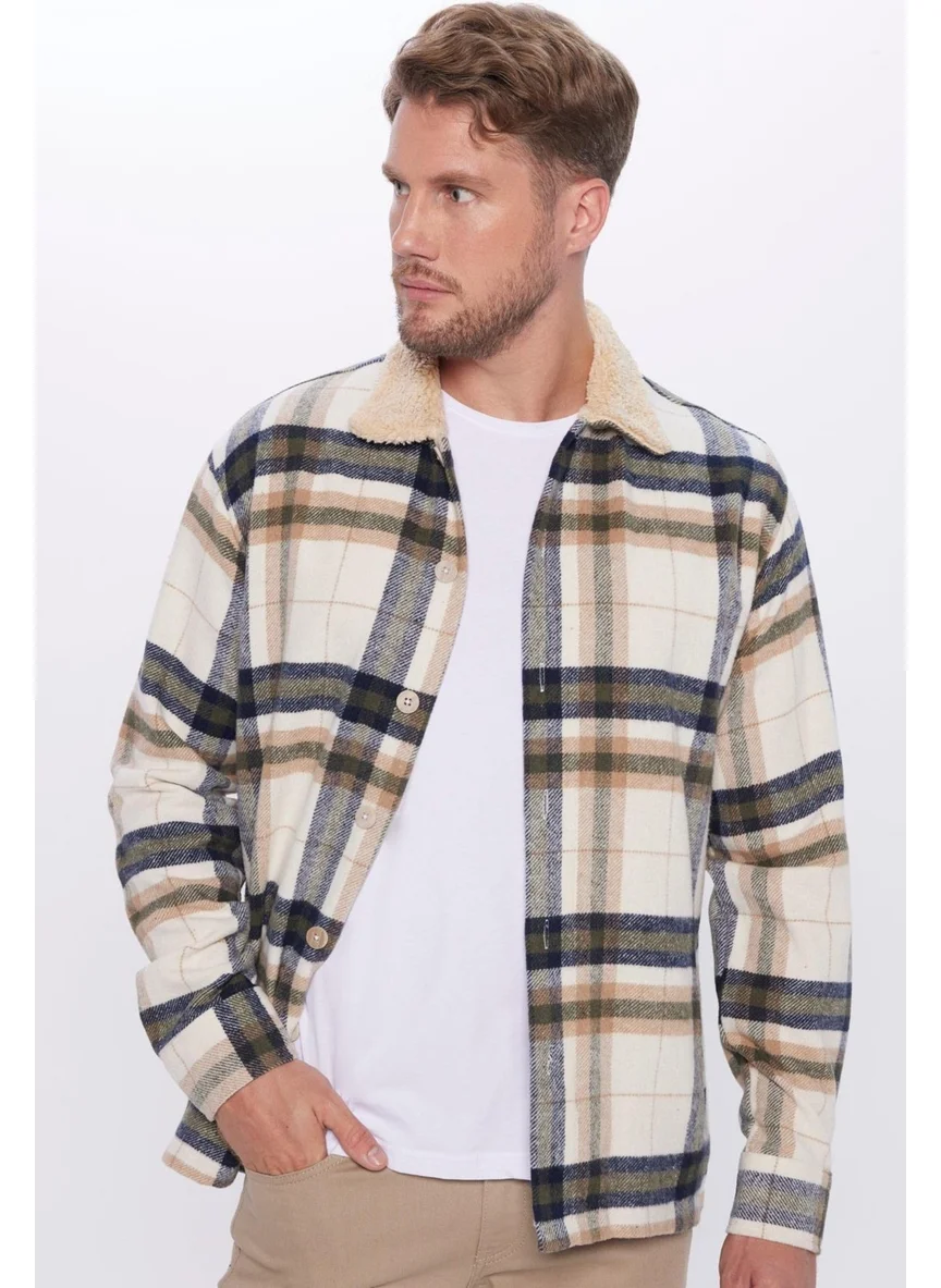 تودورس Men's Relax Fit Casual Cut Lumberjack Jacket Style Plush Collar Plaid Winter Shirt