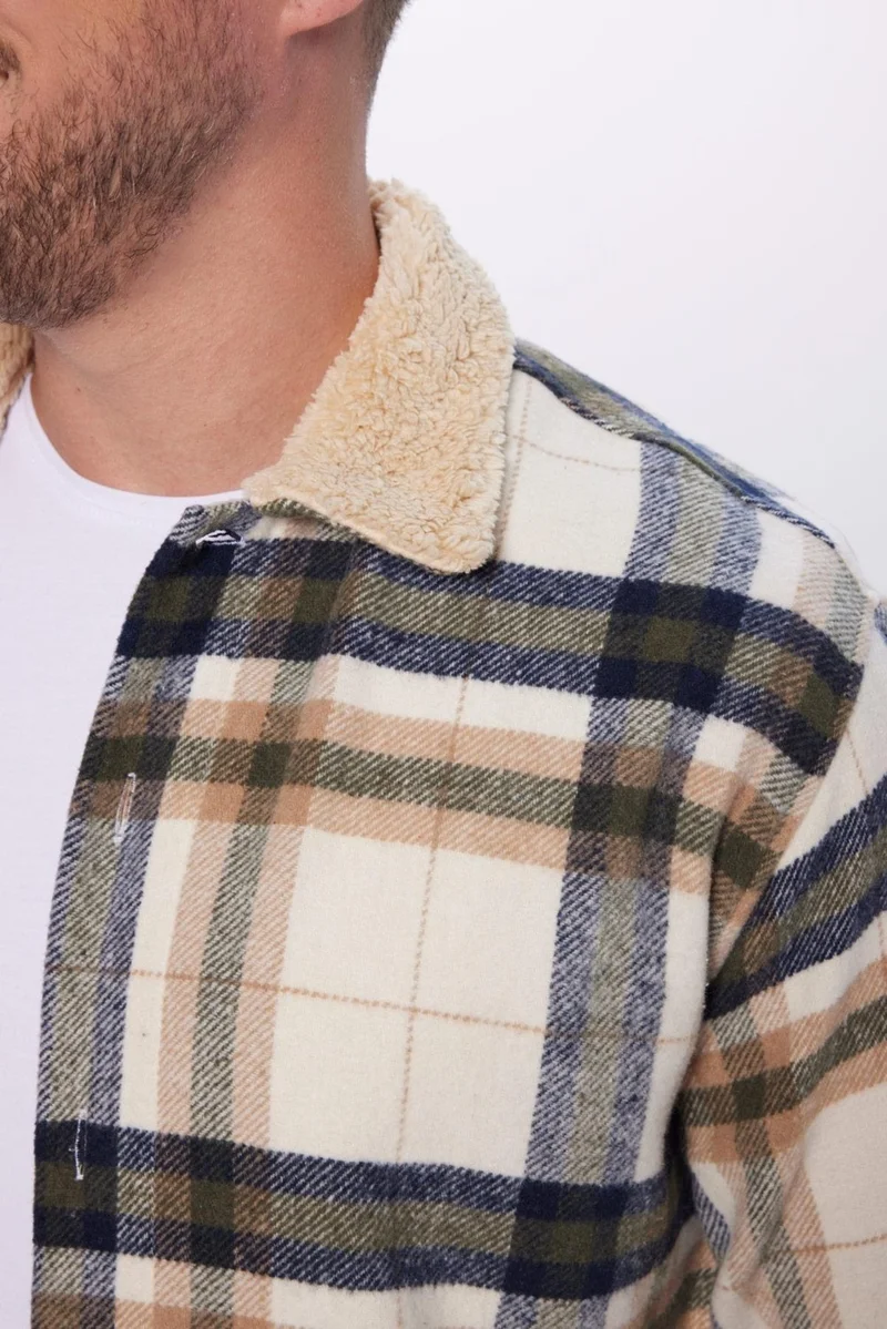 تودورس Men's Relax Fit Casual Cut Lumberjack Jacket Style Plush Collar Plaid Winter Shirt