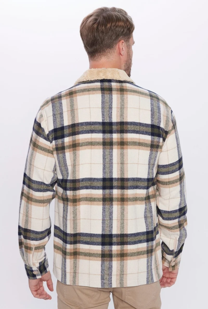 تودورس Men's Relax Fit Casual Cut Lumberjack Jacket Style Plush Collar Plaid Winter Shirt